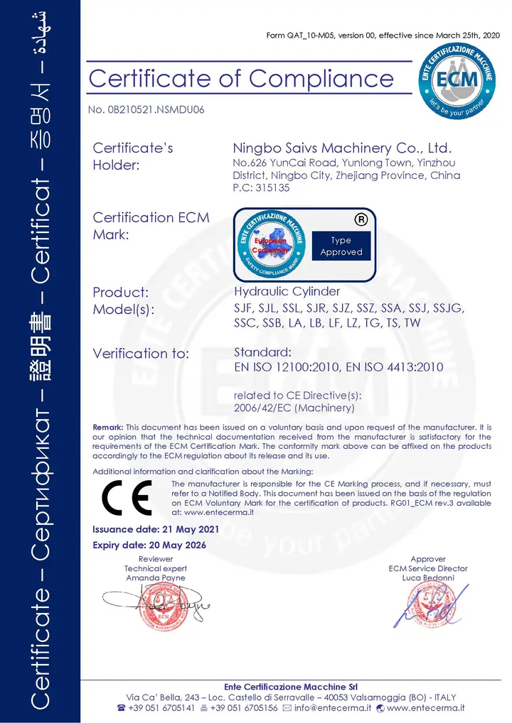 Lifting Tools Certificate of Compliance SAIVS